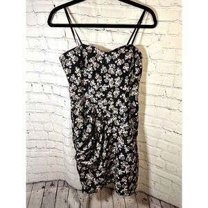 BCBGeneration Black Floral Sweetheart Mini Dress Draped Tulip Skirt Size 4
